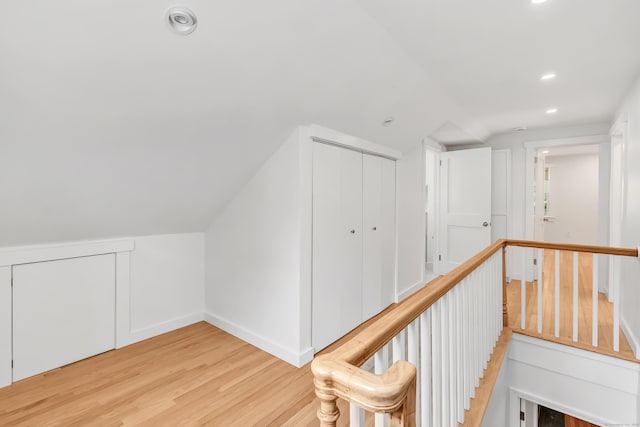 39 Clover Dr, Wilton, CT 06897 - hallway with light wood-style floors, recessed lighting, and lofted ceiling