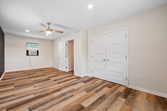 70 Laurel Hill Dr, Woodstock, CT 06282 - unfurnished bedroom featuring light wood-type flooring, cooling unit, ceiling fan, a closet, and recessed lighting
