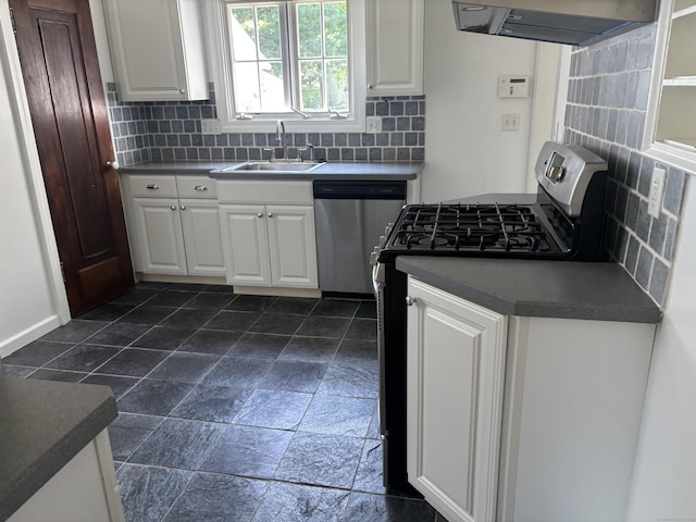 60 Ardmore St, Hamden, CT 06517 - kitchen with stainless steel appliances, exhaust hood, decorative backsplash, and white cabinets