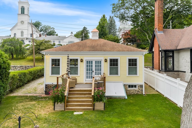 5 S Main St, Essex, CT 06426 - back of house featuring french doors, a wooden deck, and a shingled roof