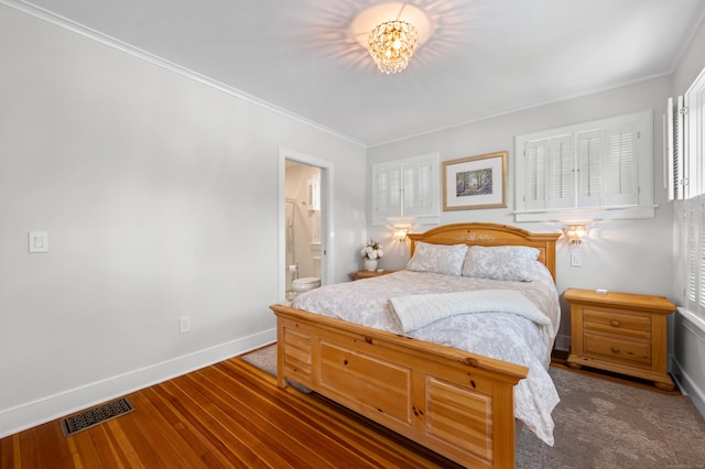 5 S Main St, Essex, CT 06426 - bedroom with wood finished floors, ornamental molding, connected bathroom, and a chandelier