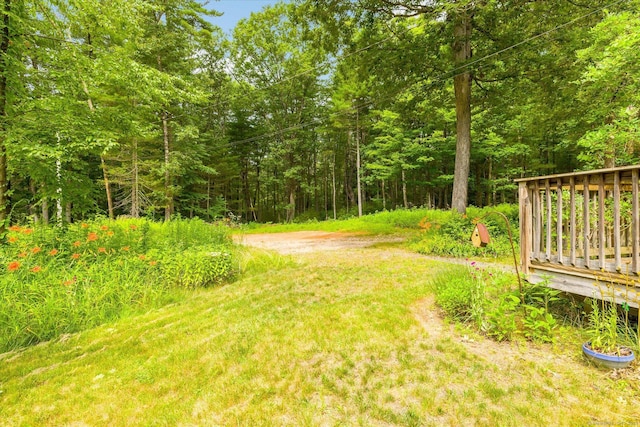 853 Pole Bridge Rd, Woodstock, CT 06281 - view of yard with a deck and a wooded view