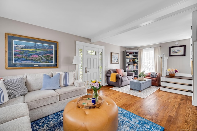 12 Scott St, West Haven, CT 06516 - living room featuring beamed ceiling and wood finished floors