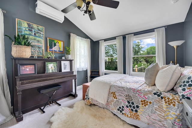 12 Scott St, West Haven, CT 06516 - bedroom featuring a wall unit AC, carpet, vaulted ceiling, and ceiling fan