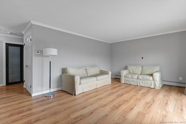 153 Marconi Ave Unit 153, Bridgeport, CT 06606 - living area with a baseboard radiator, wood finished floors, and crown molding