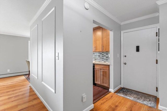 153 Marconi Ave Unit 153, Bridgeport, CT 06606 - foyer with light wood-style floors, ornamental molding, and baseboard heating