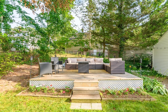 40 Rosina Rd, Hamden, CT 06514 - wooden terrace with an outdoor living space and a fenced backyard