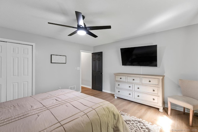 121 Russo Ave Unit 11, East Haven, CT 06513 - bedroom with light wood-type flooring, a closet, and ceiling fan