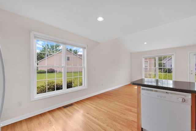 6 Mountainview Cir Unit 6, Ellington, CT 06029 - kitchen featuring dishwasher, healthy amount of natural light, light wood-style flooring, dark countertops, and recessed lighting