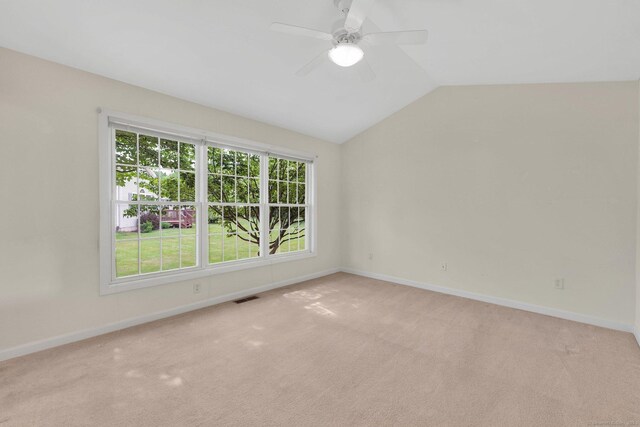 6 Mountainview Cir Unit 6, Ellington, CT 06029 - empty room with light colored carpet, lofted ceiling, and ceiling fan