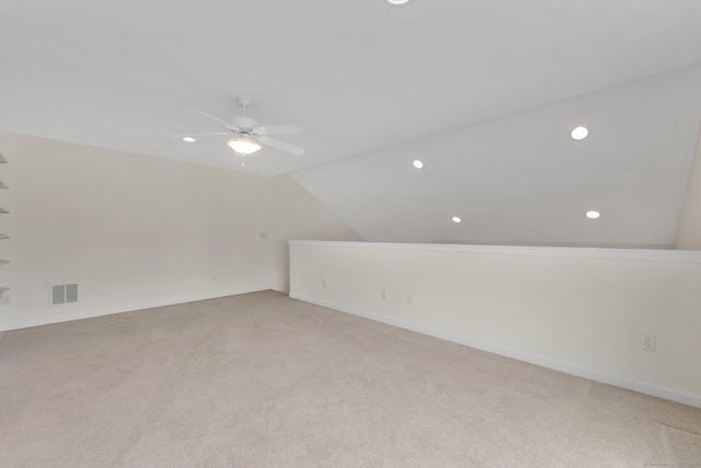 6 Mountainview Cir Unit 6, Ellington, CT 06029 - additional living space featuring a ceiling fan, light colored carpet, vaulted ceiling, and recessed lighting