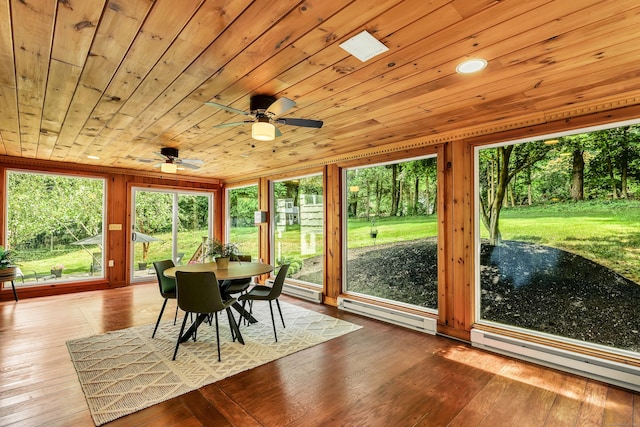24 Buttonball Ln, Glastonbury, CT 06033 - sunroom featuring wooden ceiling, hardwood / wood-style floors, and a baseboard heating unit