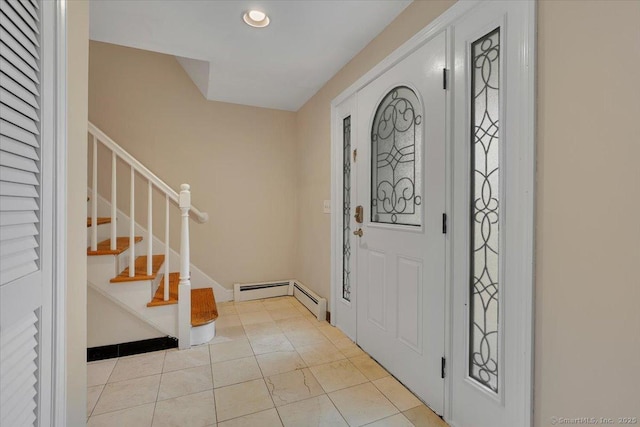 53 Montclair Dr, Manchester, CT 06042 - entrance foyer with stairway, baseboard heating, and recessed lighting