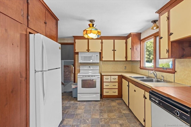 45 Canton Rd, Granby, CT 06035 - kitchen with white appliances, stone finish floors, decorative backsplash, and light countertops