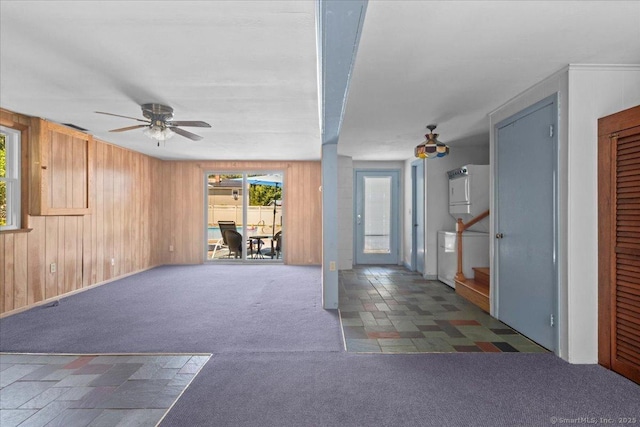 45 Canton Rd, Granby, CT 06035 - carpeted entrance foyer featuring a ceiling fan and wooden walls