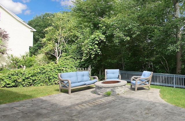 29 Quarry Ln, Hamden, CT 06518 - view of patio featuring an outdoor living space with a fire pit