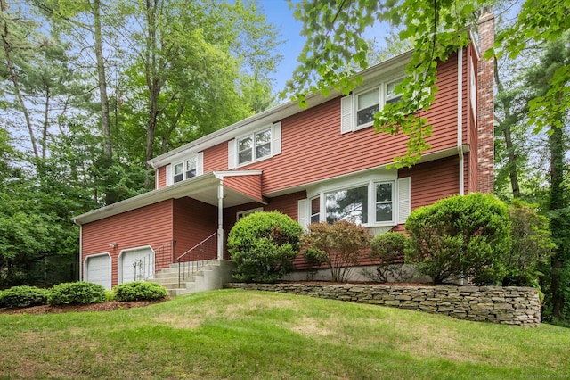18 Banks Rd, Simsbury, CT 06070 - view of front of home featuring a chimney and a front lawn
