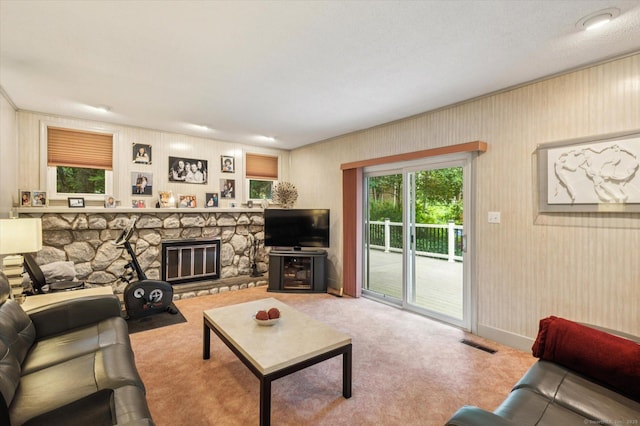 18 Banks Rd, Simsbury, CT 06070 - living area featuring a fireplace and carpet floors