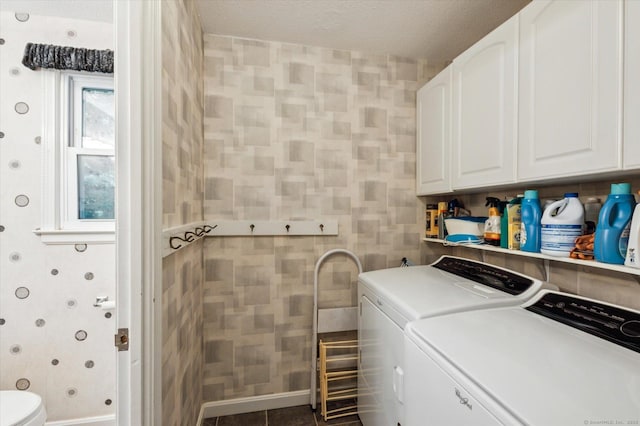 18 Banks Rd, Simsbury, CT 06070 - laundry area with washer and clothes dryer, wallpapered walls, a textured ceiling, and tile patterned floors