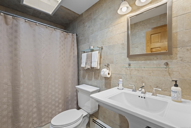 34 Joyce St, Guilford, CT 06437 - bathroom featuring tile walls, a shower with shower curtain, and tasteful backsplash