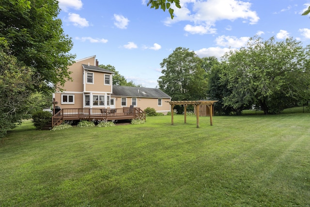 34 Joyce St, Guilford, CT 06437 - view of grassy yard featuring a pergola and a deck