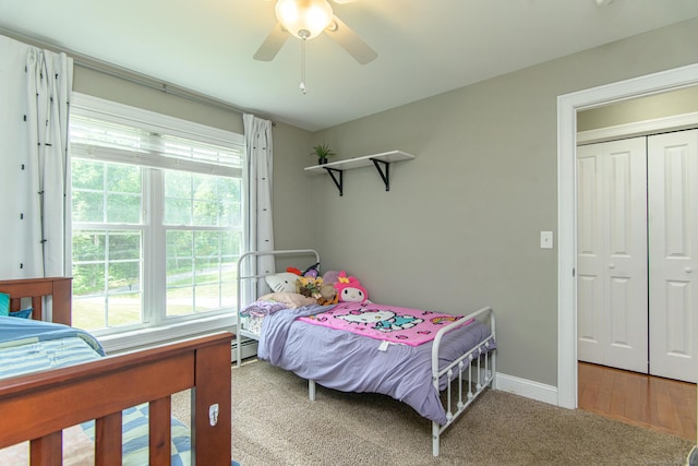 40 Airport Rd, Killingly, CT 06239 - bedroom with baseboard heating, ceiling fan, carpet floors, and a closet