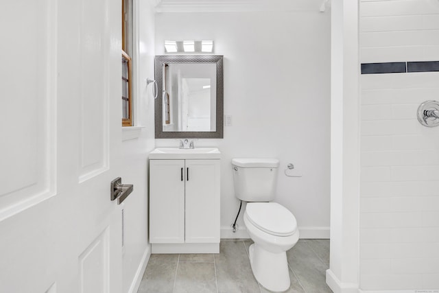 162 Sheppard St, Stratford, CT 06614 - bathroom with tile patterned flooring, vanity, a tile shower, and crown molding