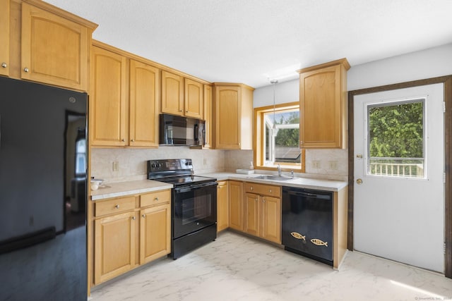 83 Julia Ter, Middletown, CT 06457 - kitchen featuring black appliances, light marble finish floors, light countertops, and tasteful backsplash