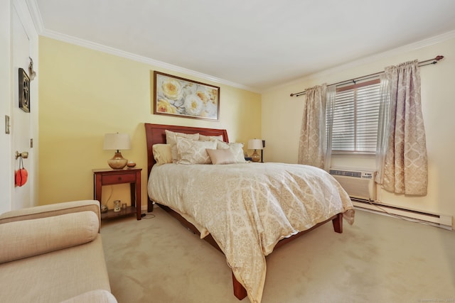 718 Cove Rd Apt 3, Stamford, CT 06902 - bedroom featuring baseboard heating, ornamental molding, and light carpet