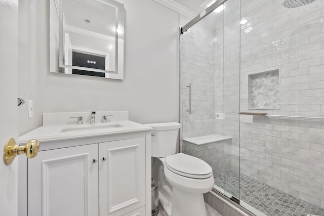 718 Cove Rd Apt 3, Stamford, CT 06902 - bathroom with a stall shower, vanity, and crown molding