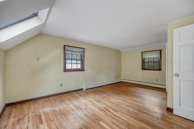 70 Brighton Rd, Hebron, CT 06248 - empty room with a skylight, baseboard heating, light wood-style floors, and vaulted ceiling