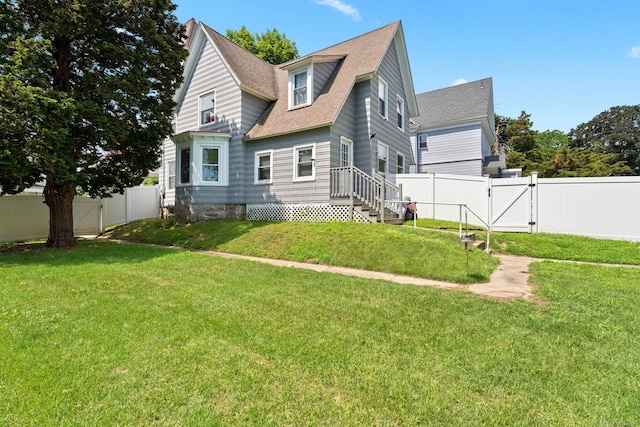 163 Willetts Ave, New London, CT 06320 - rear view of house with a gate, roof with shingles, a fenced backyard, and entry steps