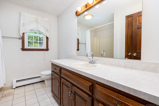 10 Empire Way, Bristol, CT 06010 - full bath with baseboard heating, vanity, tile patterned floors, and a shower with shower curtain