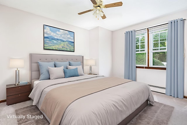 10 Empire Way, Bristol, CT 06010 - bedroom with light carpet, a baseboard radiator, and a ceiling fan