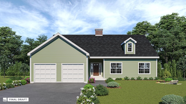 604 Higby Rd, Middletown, CT 06457 - view of front of property with driveway, an attached garage, a front lawn, a chimney, and roof with shingles