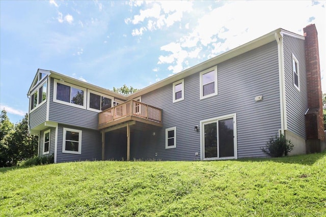 36 Jotham Rd, New Milford, CT 06776 - back of property featuring a yard, a chimney, and a wooden deck