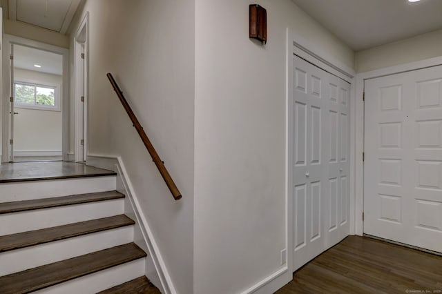 13 School St, Monroe, CT 06468 - stairway with attic access, wood finished floors, and recessed lighting