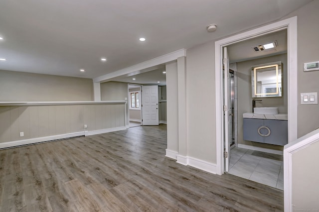 13 School St, Monroe, CT 06468 - unfurnished room with wood finished floors, recessed lighting, a baseboard radiator, and a smoke detector