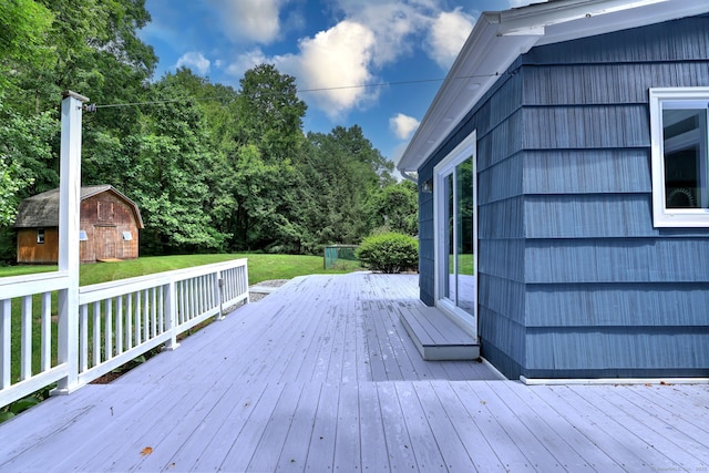 13 School St, Monroe, CT 06468 - wooden terrace featuring a storage unit and a lawn