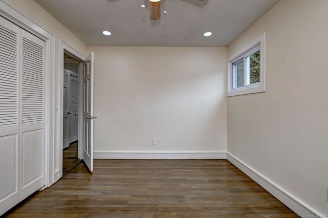 13 School St, Monroe, CT 06468 - unfurnished bedroom featuring wood finished floors, recessed lighting, a closet, and ceiling fan