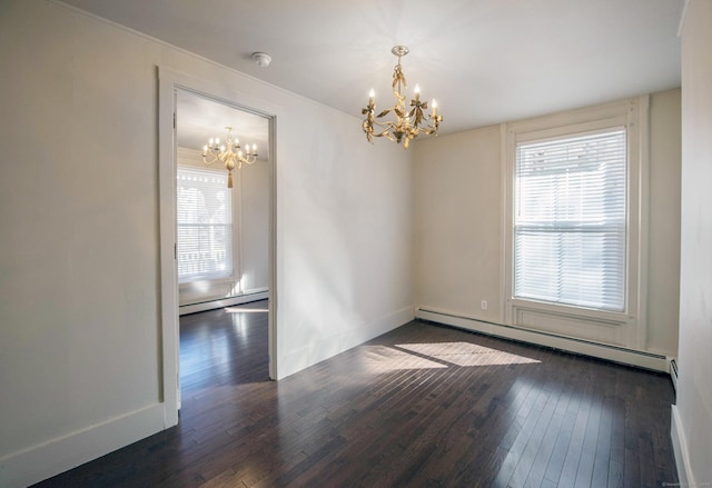214 Broadway, Norwich, CT 06360 - spare room with a baseboard heating unit, a chandelier, hardwood / wood-style floors, and healthy amount of natural light