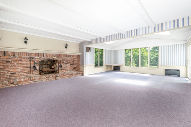 934 Jerome Ave, Bristol, CT 06010 - unfurnished living room with a fireplace, radiator heating unit, and carpet floors
