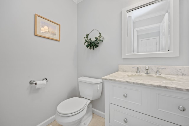 30 Poppy Ln, East Lyme, CT 06333 - half bath with vanity, tile patterned flooring, and crown molding