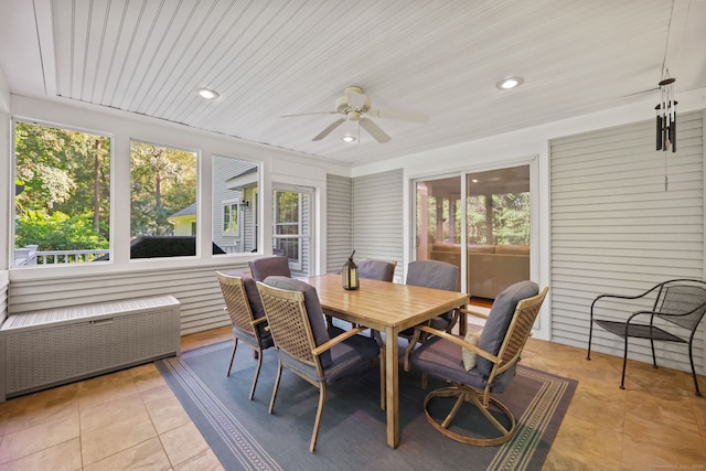 30 Poppy Ln, East Lyme, CT 06333 - sunroom / solarium featuring a ceiling fan, radiator, and outdoor dining area