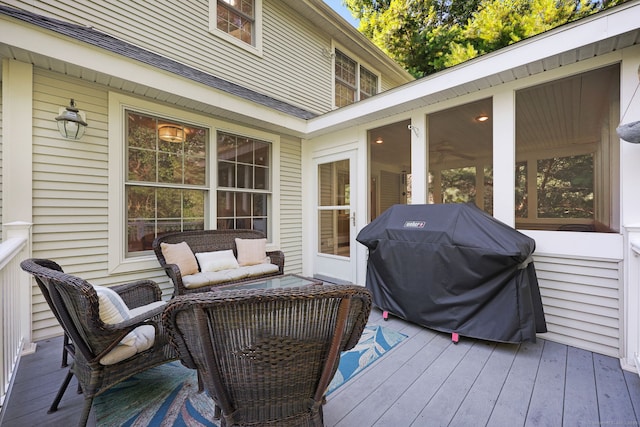 30 Poppy Ln, East Lyme, CT 06333 - wooden terrace featuring area for grilling and a sunroom