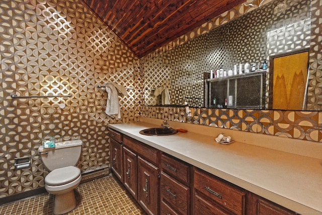 25 Summer Pl, Milford, CT 06460 - bathroom with vaulted ceiling, vanity, and tile patterned floors