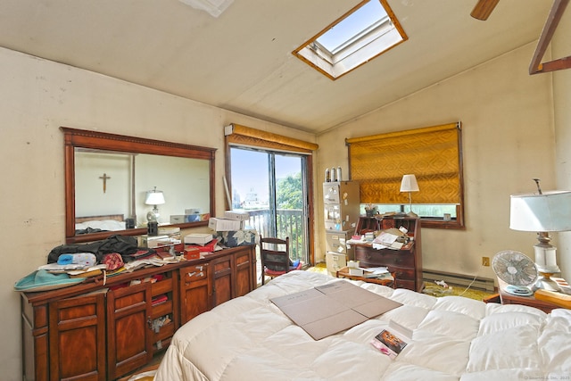 25 Summer Pl, Milford, CT 06460 - bedroom featuring a baseboard radiator, vaulted ceiling, access to exterior, and a skylight