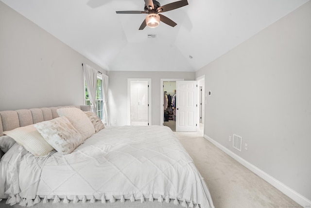 50 Buckingham Rd, Avon, CT 06001 - bedroom featuring a walk in closet, light carpet, lofted ceiling, ceiling fan, and a closet