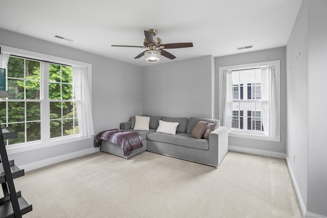 50 Buckingham Rd, Avon, CT 06001 - living area featuring light carpet and a ceiling fan