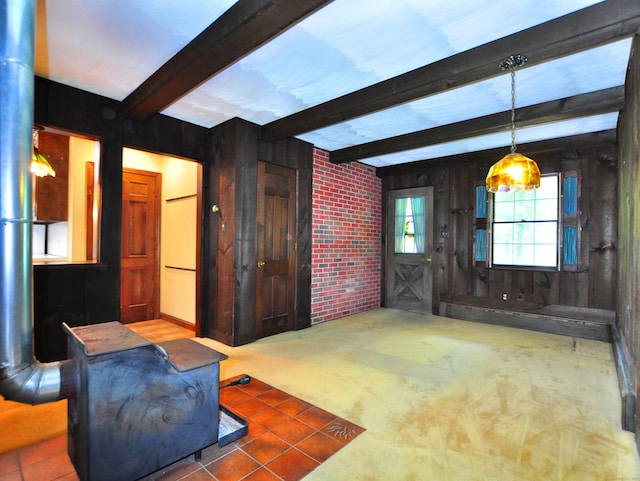 3 Carriage Dr, Canton, CT 06019 - living room featuring beam ceiling and wooden walls